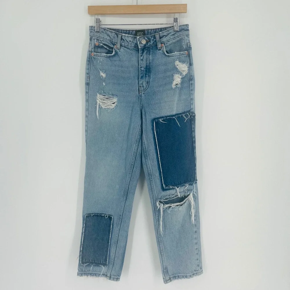 BDG Urban Outfitters Slim Straight Patchwork Distressed Jeans Light Wash Size 27 - Picture 2 of 14